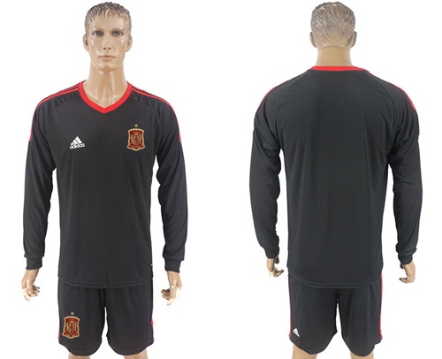 Spain Blank Black Long Sleeves Goalkeeper Soccer Country Jersey